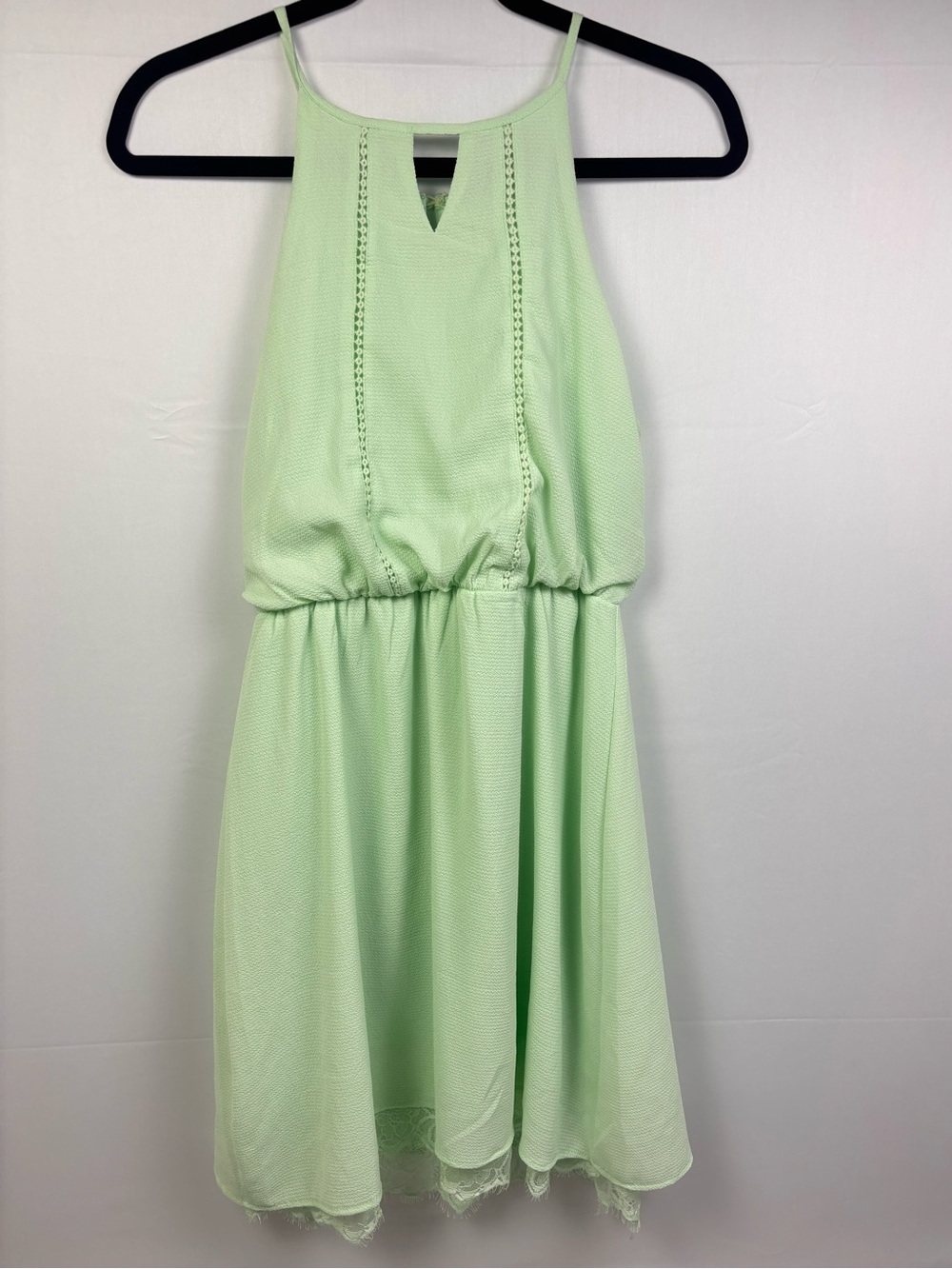 Blu Heaven Mint Green Lace Trim Boho Fit & Flare Dress S